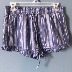 Ban.Jara blue striped cotton shorts, ruffle on legs, elastic waist chic size M